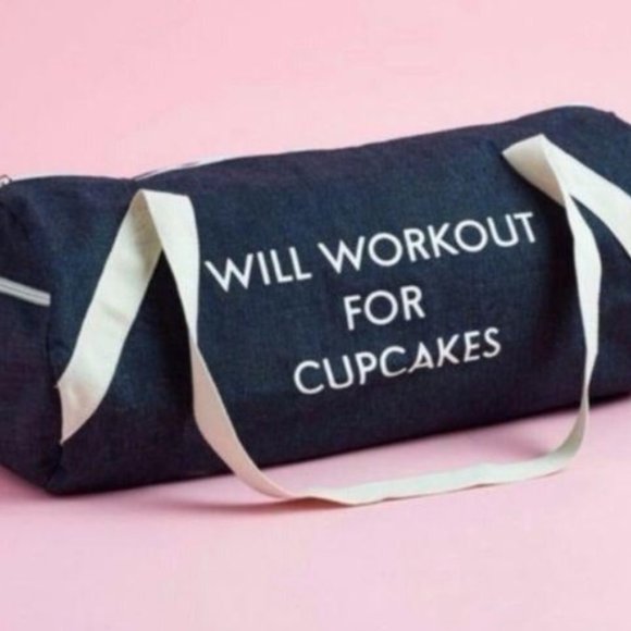 Will Workout for Cupcakes Duffle Gym Bag - Private Party - Denim Blue & White - Picture 2 of 5